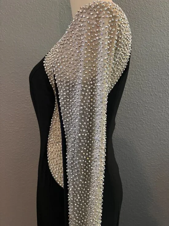 XSCAPES GEORGIA BLACK & NUDE MESH BEADED ILLUSION MAXI DRESS FORMAL GOWN NWOT 4 - Picture 9 of 16